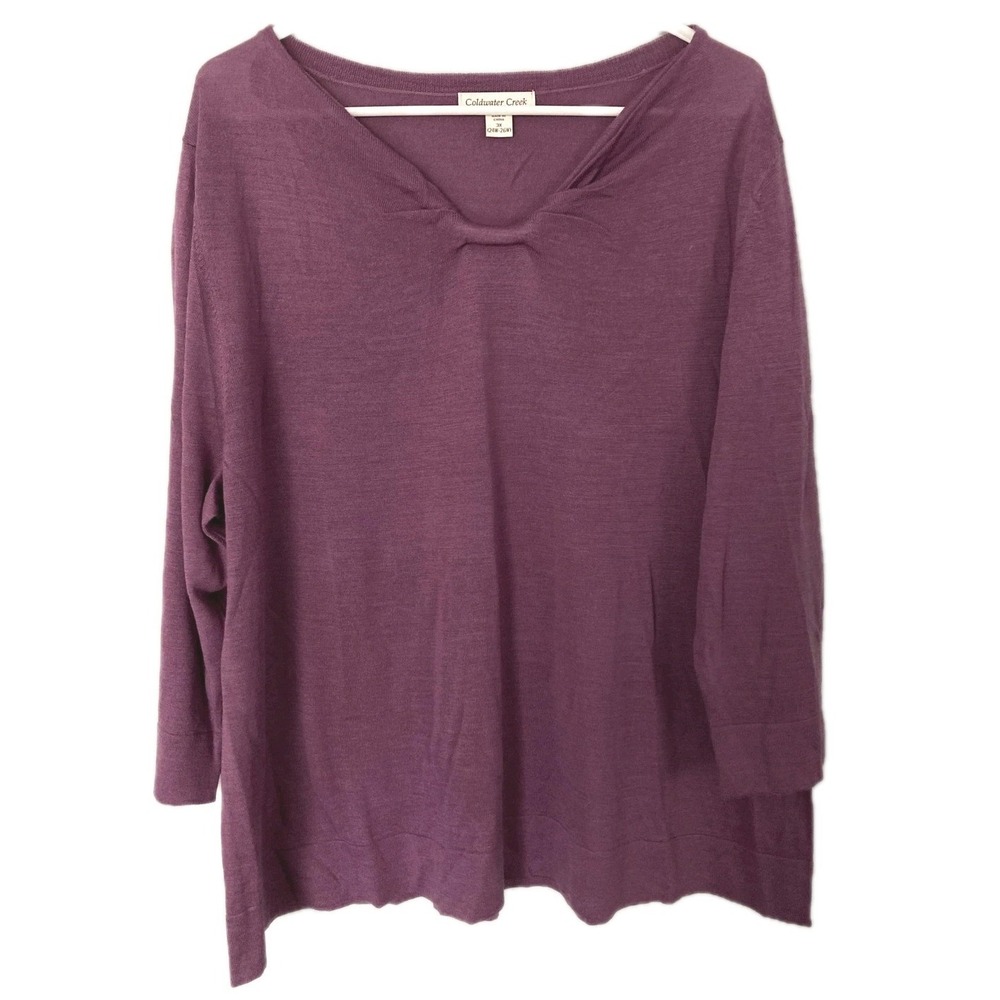 Coldwater Creek Sweater Women 3X Purple Wool Blend Scoop Neck 3/4 Sleeve NWOT